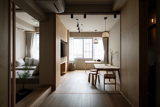 Foto apartment im japanischen stil mit minimalistischen möbeln und holzakzenten, geschaffen mit generativer ki