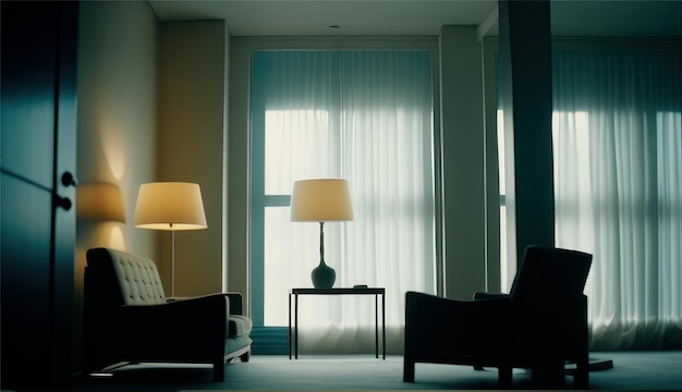 Apartment mit minimalistischem Esszimmer mit klarem Innenarchitekturkonzept mit Tageslicht