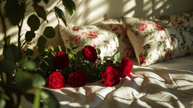 Apasionado despertar rosas vivas en un lecho de sueños