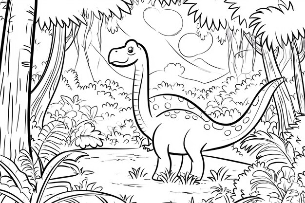 Foto apatossauro dinosauro preto e branco doodles lineares arte de linha página de colorir livro de colorir para crianças