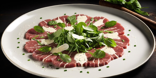 Aperitivo de carpaccio de ternera con rúcula