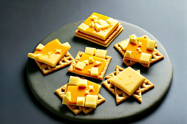 Aperitivo em forma de delicadas bolachas de queijo seco com esmalte brilhante