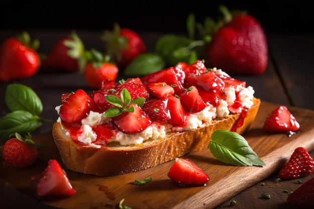 Aperitivo italiano Bruschetta de queso de cabra y fresas