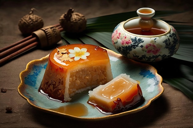 Aperitivo tradicional chino para comidas festivas de año nuevo pastel shu con gelatina y coco creado con ge