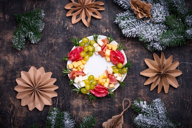 Aperitivos em forma de guirlanda de natal