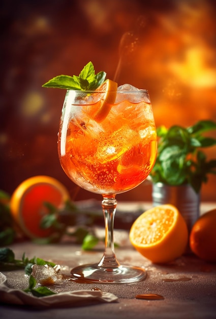 Aperol Spritz cóctel con naranja en un fondo brillante y hermoso