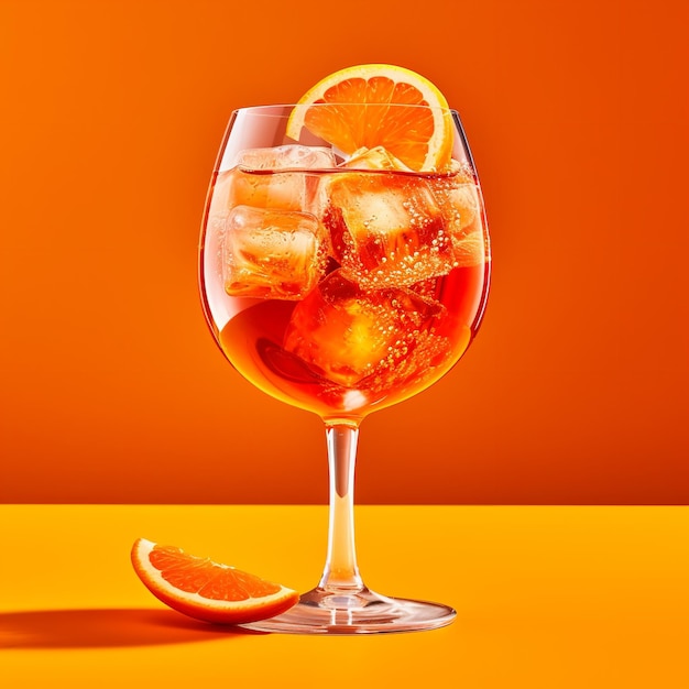 Foto aperol spritz fresco isolado em fundo laranja