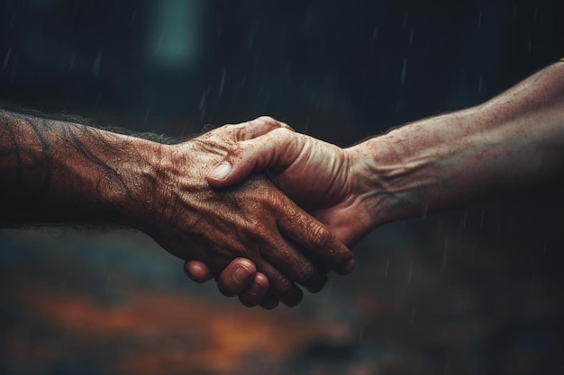 Apertar as mãos na chuva as mãos estão se segurando