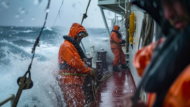 Foto apesar dos desafios de um mar agitado, a tripulação dos navios trabalha em conjunto para manter segura e eficiente