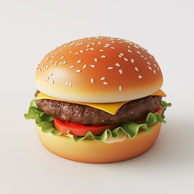 Apetecible hamburguesa de queso hamburguesa aislado objeto 3d en fondo blanco