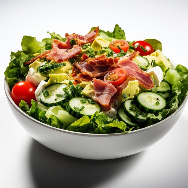 apetitosa salada com pepino de folhas verdes e queijo de bacon de tomate cereja