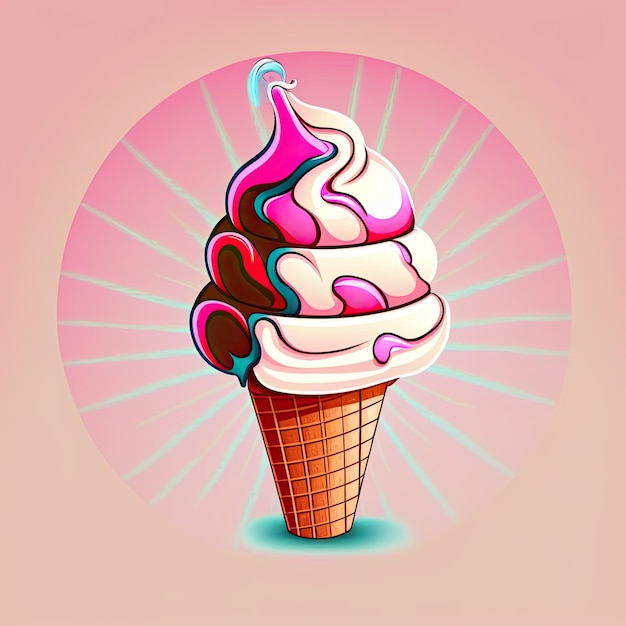 Apetitoso helado sobre un fondo de color Ilustración en color IA generativa