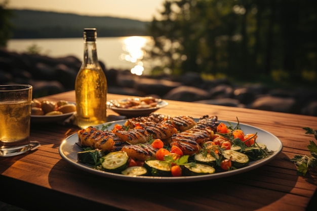 Apetitoso pescado a la plancha con verduras asadas