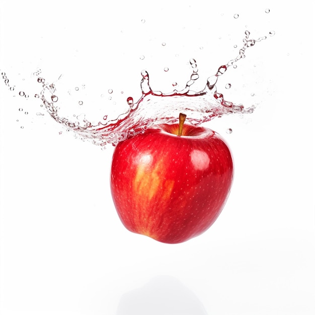 Apfel im Wasserspritzer auf weißem, isoliertem Hintergrund