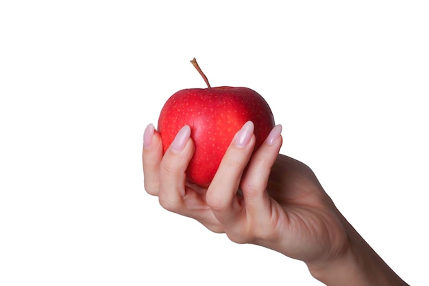 Apfel in der Hand auf weißem Hintergrund