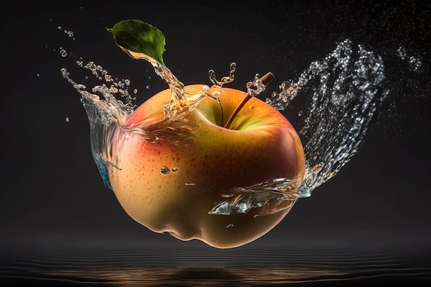 Foto apfel in einem spritzer wasser. konzept gesundes leben und frische lebensmittel, die mit generativer ki-technologie erstellt wurden