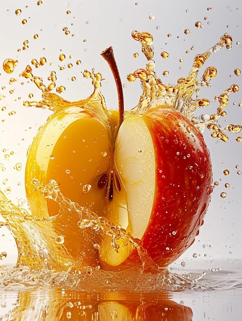 Apfel mit Wasserspritzer isoliert auf weißem Hintergrund