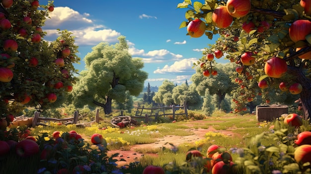 Apfelgarten sonniger Tag Apfelernte KI-Generierung