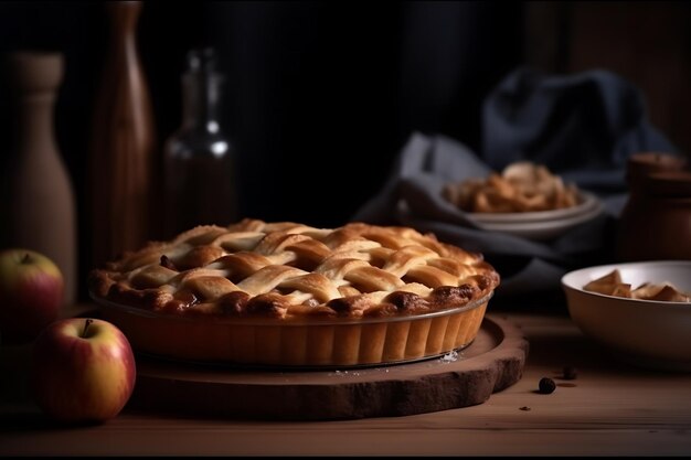 Apfelkuchen auf einem hölzernen Tisch Rustic Delight AI Generative