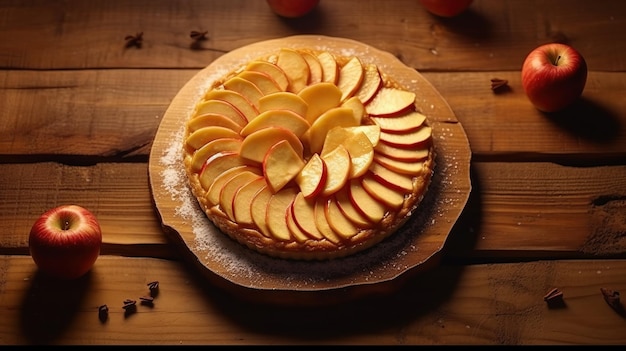 Apfelkuchen auf einem rustikalen Tisch