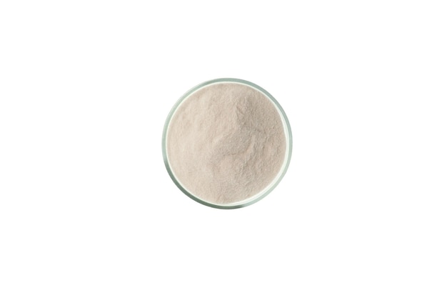 Apfelsäure- oder Oxypannarsäurepulver in Petrischale. Lebensmittelzusatzstoff E296, Konservierungsmittel. C4H6O5