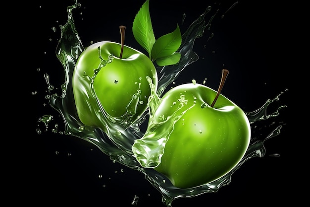Apfelsaft realistischer grüner Apfel Spritzer durchsichtiger Flüssigkeit köstliches süßes nahrhaftes Getränk