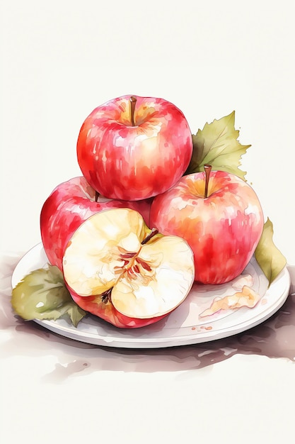 Apfelscheiben-Aquarell-Kunst, Apfelrote Frucht-Aquarell