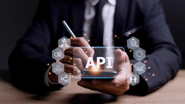 API Interface de Programação de Aplicações Ferramenta de desenvolvimento de software Internet de tecnologia moderna de negócios e conceito de rede