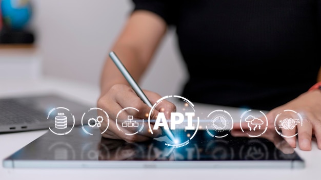 API Interface de Programação de Aplicações Ferramenta de desenvolvimento de software Internet de tecnologia moderna de negócios e conceito de rede