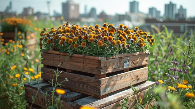 Foto apiário urbano no telhado que apoia a biodiversidade