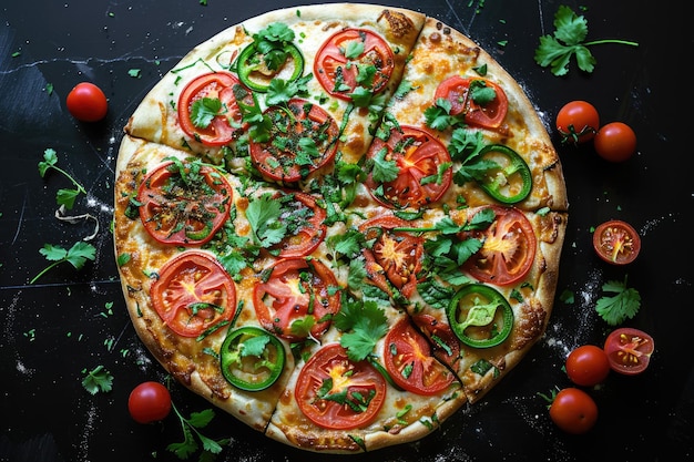 Apice su comida con la pizza Jalapeno Vista superior de la pizza vegetariana con hierbas