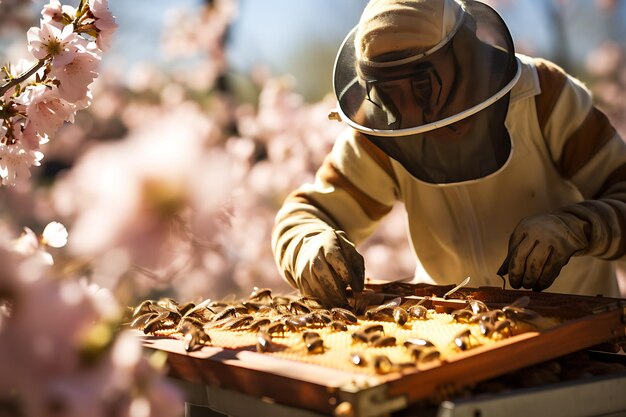 Apicultura Capture o mundo fascinante da apicultura na estação de primavera AI Imagem