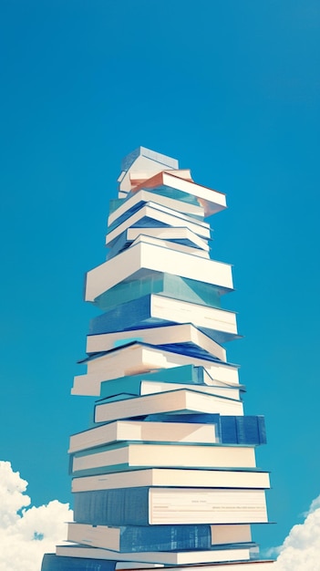 Foto apila libros contra el cielo con una escalera composición abstracta papel tapiz móvil vertical