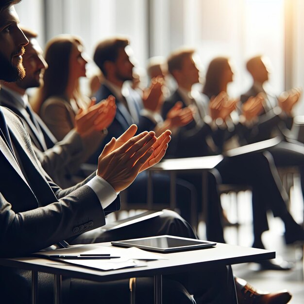 Foto aplausos numa conferência ou num evento corporativo