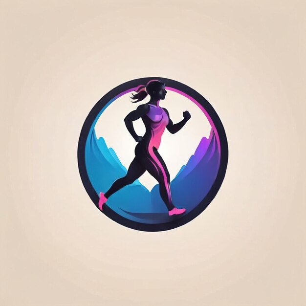 Foto aplicación de fitness atlético que muestra el icono del logotipo del software de la persona que corre en estilo plano