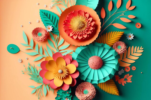 Aplicación increíblemente hermosa de ai generativo de flores de papel de renderizado multicolor