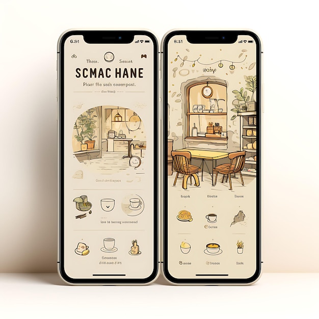 Aplicación móvil de Brunch Cafe Diseño de concepto acogedor y relajado Diseño de aplicación rústica Diseño de menú de comida y bebida