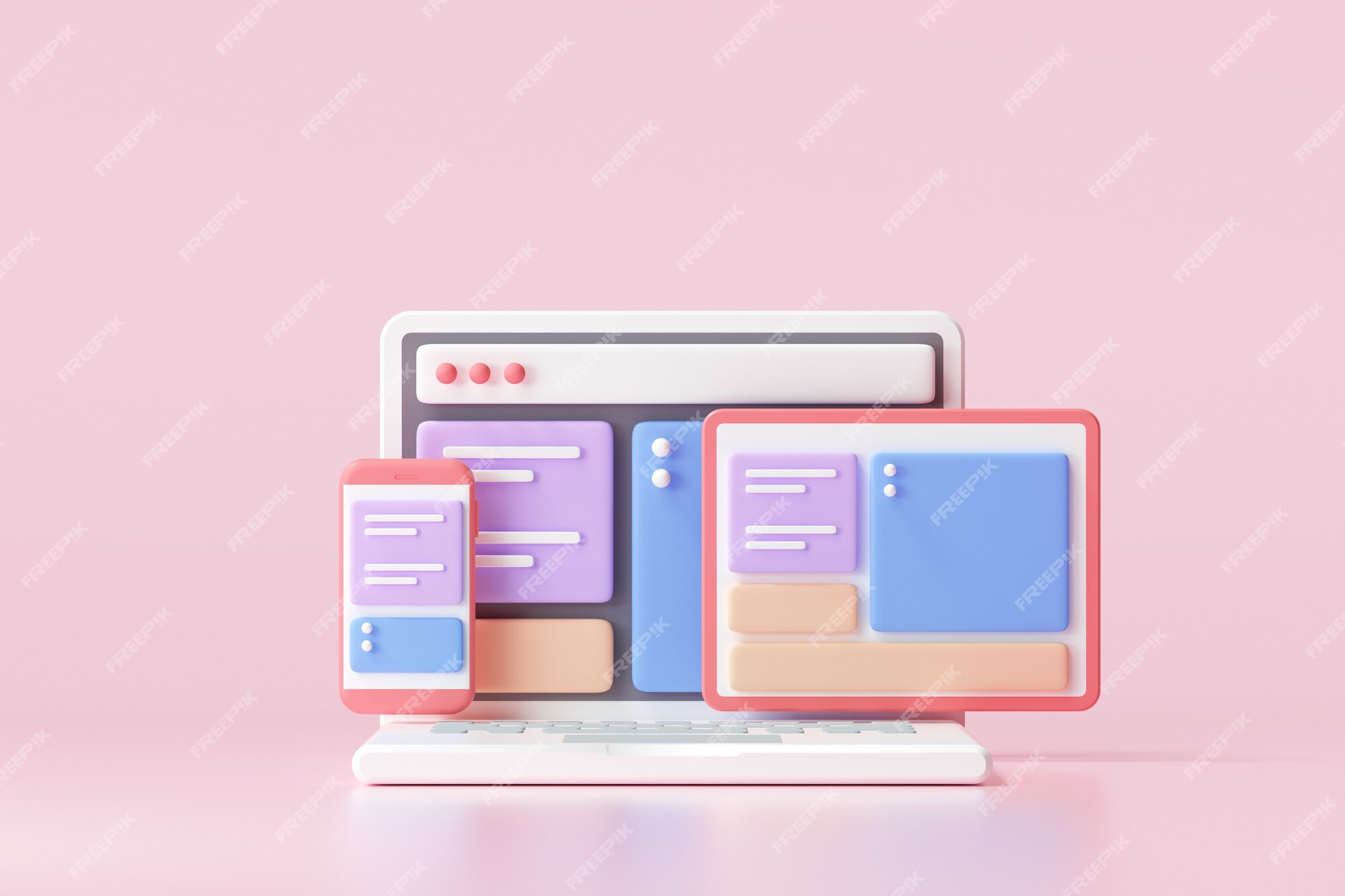 Aplicación móvil, software y desarrollo web con formas 3d, gráfico de  barras, una infografía sobre fondo rosa. representación 3d | Foto Premium