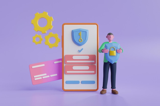 Aplicación de seguridad móvil en la pantalla del teléfono inteligente. Protección de seguridad de datos. Seguridad y datos confidenciales