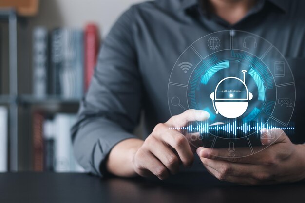 Aplicación de servicio al cliente digital inteligente AI Chatbot Inteligencia artificial Chatbot Responde automáticamente a los mensajes en línea para ayudar a los clientes asistentes virtuales en aplicaciones móviles de teléfonos inteligentes