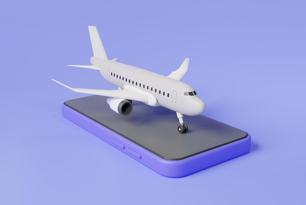 Foto aplicación de viajes en avión para teléfono móvil viajes en línea reservar vuelos burning tours reservar un boleto planificación de viajes viajes al mundo viajes y turismo plantilla de concepto ilustración de renderización 3d