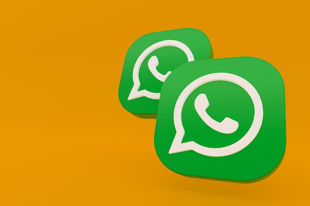 Aplicación Whatsapp icono de logotipo verde 3d render sobre fondo amarillo