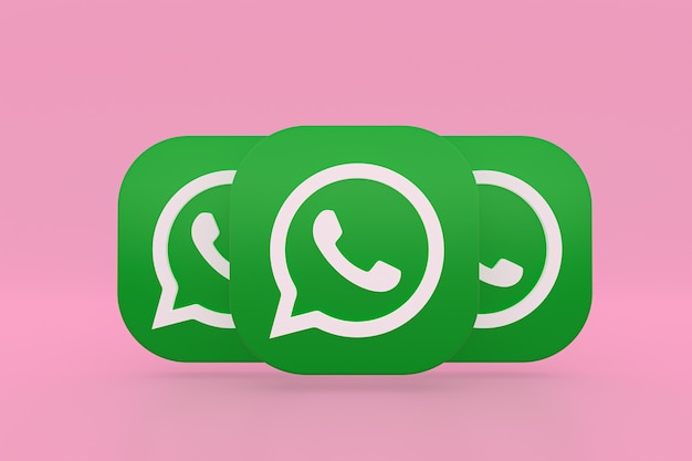 Aplicación Whatsapp icono de logotipo verde 3d render sobre fondo rosa