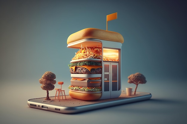 Aplicativo de entrega de fast food estilo de renderização 3D gerado por IA