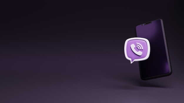 Aplicativo de logotipo 3D Viber com tela de smartphone flutuante celular com logotipo de mídia social