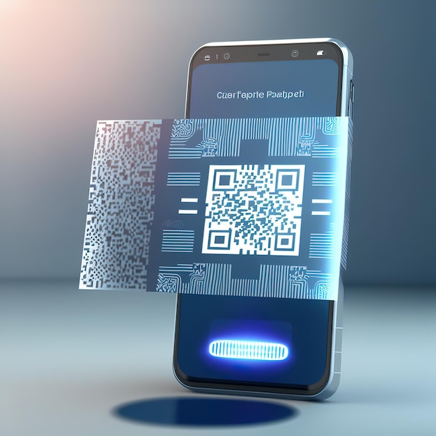 Aplicativo de telefone de banco móvel para compras pagas sem dinheiro Digitalização de telefone Código QR para pagar ilustração 3d