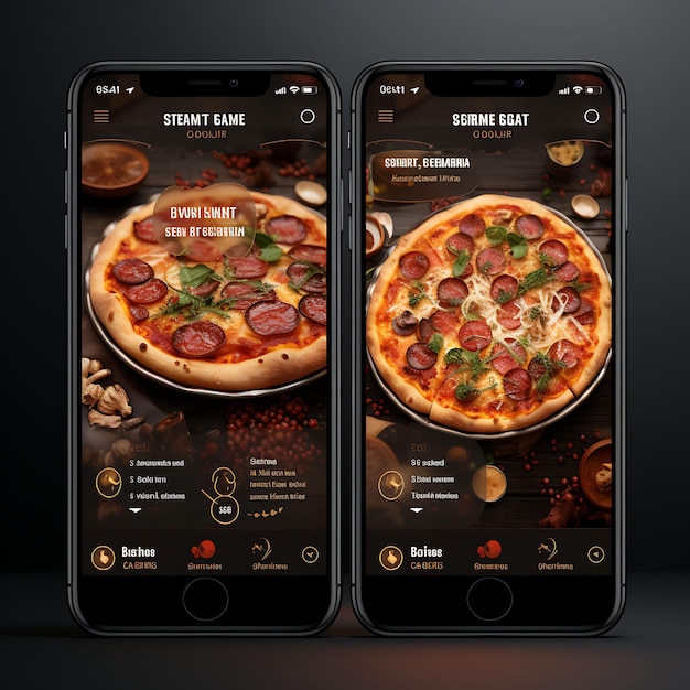 Aplicativo móvel de Pizzas Gourmet Pizza Artesanal Conceito de Design Rústico e Vin Menu de Comidas e Bebidas