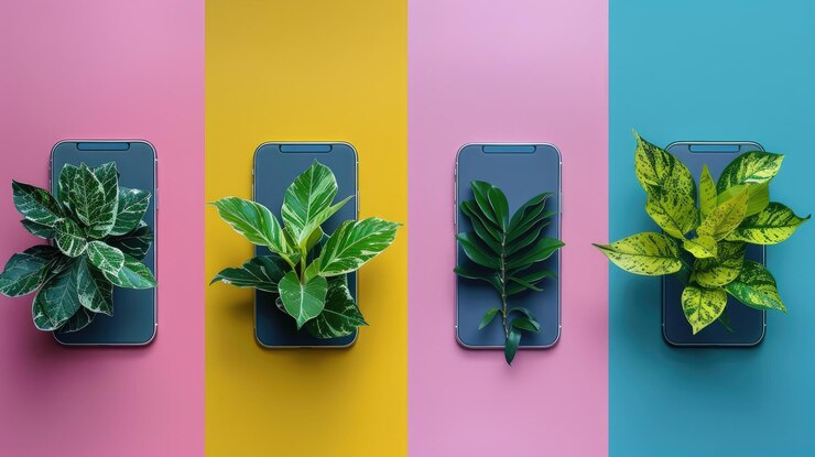 Foto aplicativos de cuidados com plantas aprimorados com identificação de espécies e lembretes de cuidados com fundo de cores sólidas 4k ultra hd