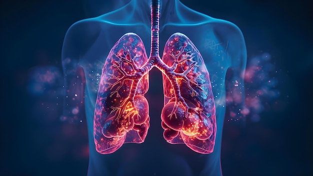 Aplicativos para monitorar doenças pulmonares como obstrução bronquial, enfisema, oferecendo conselhos de saúde, conceito de saúde, rastreamento de doenças crônicas, apoio respiratório