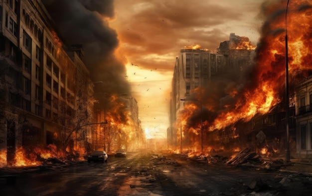 Apocalipsis Ciudad en llamas visión abstracta Manipulación de fotos